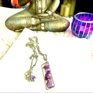 🔥What's Hot!!🔥 Zad Rotating Amethyst Necklace with Long Silver Chain! 🛍🙋‍♀️